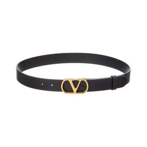 Valentino Vlogo Signature Leather Belt, Black